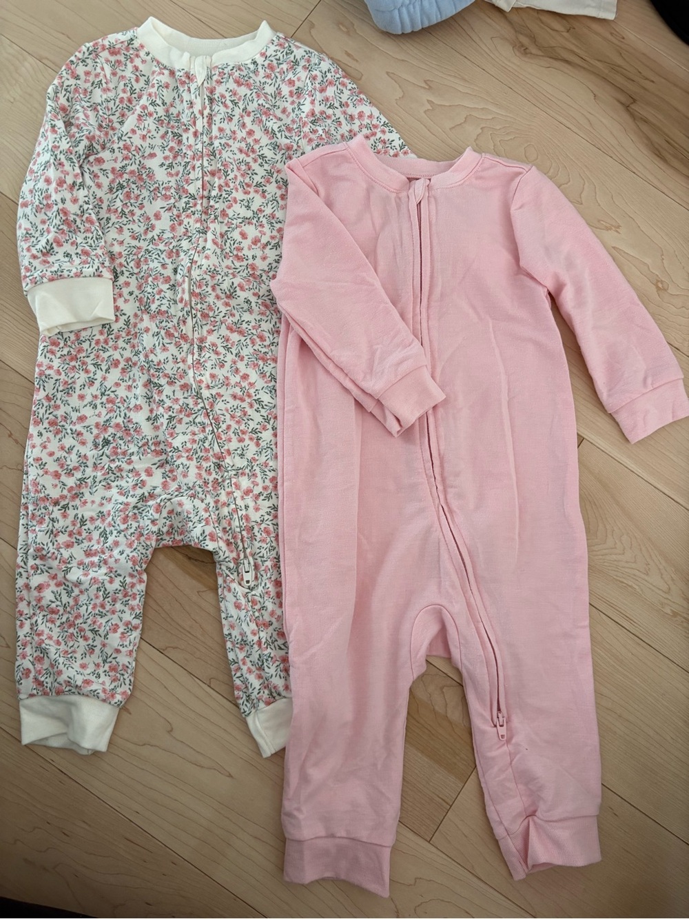 Old Navy Pink Floral and Solid Pink Zip-Up Baby Sleep Romper Set